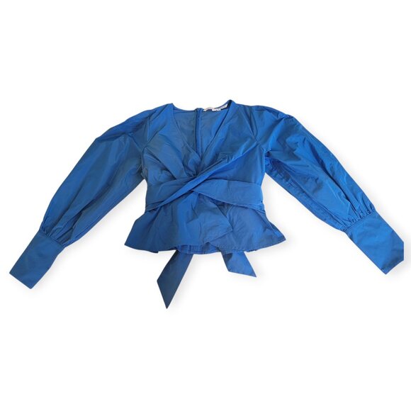 VERONICA BEARD Seema Wrap-Effect Taffeta Blouse Twist-Front Tie Back Top size 4 - Picture 6 of 14